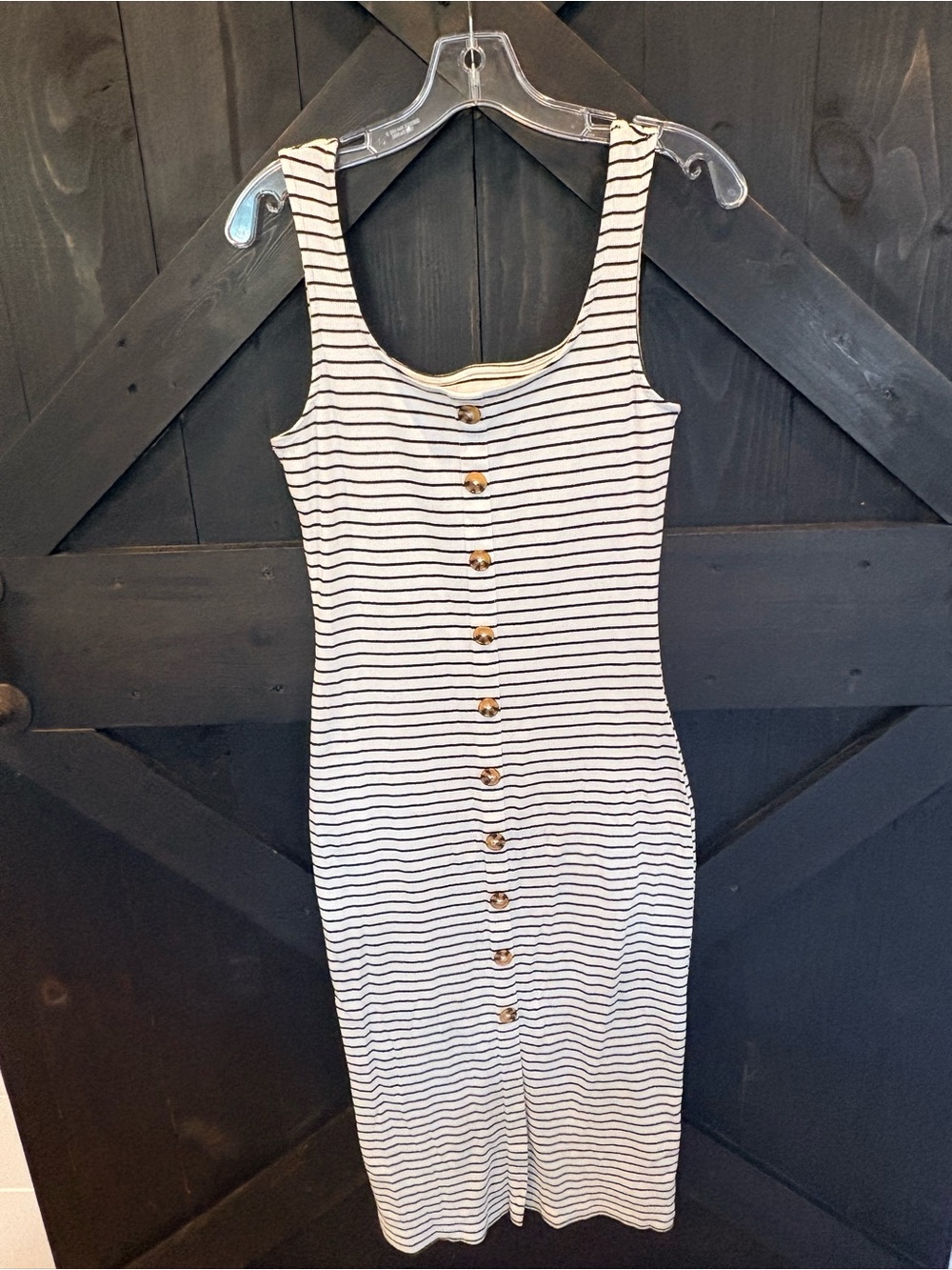Striped Button-Front Tank Midi Dress - White/Black